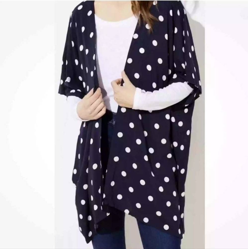 LOFT  Women's Navy White Polka Dot Short Sleeve Kimono COVER UP Top  Size M/L